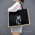 China Manufacturer Custom Printing Black Burlap Flamingo Burlap Printing Tote Recycled Shopping Bags Jute Grocery Bag